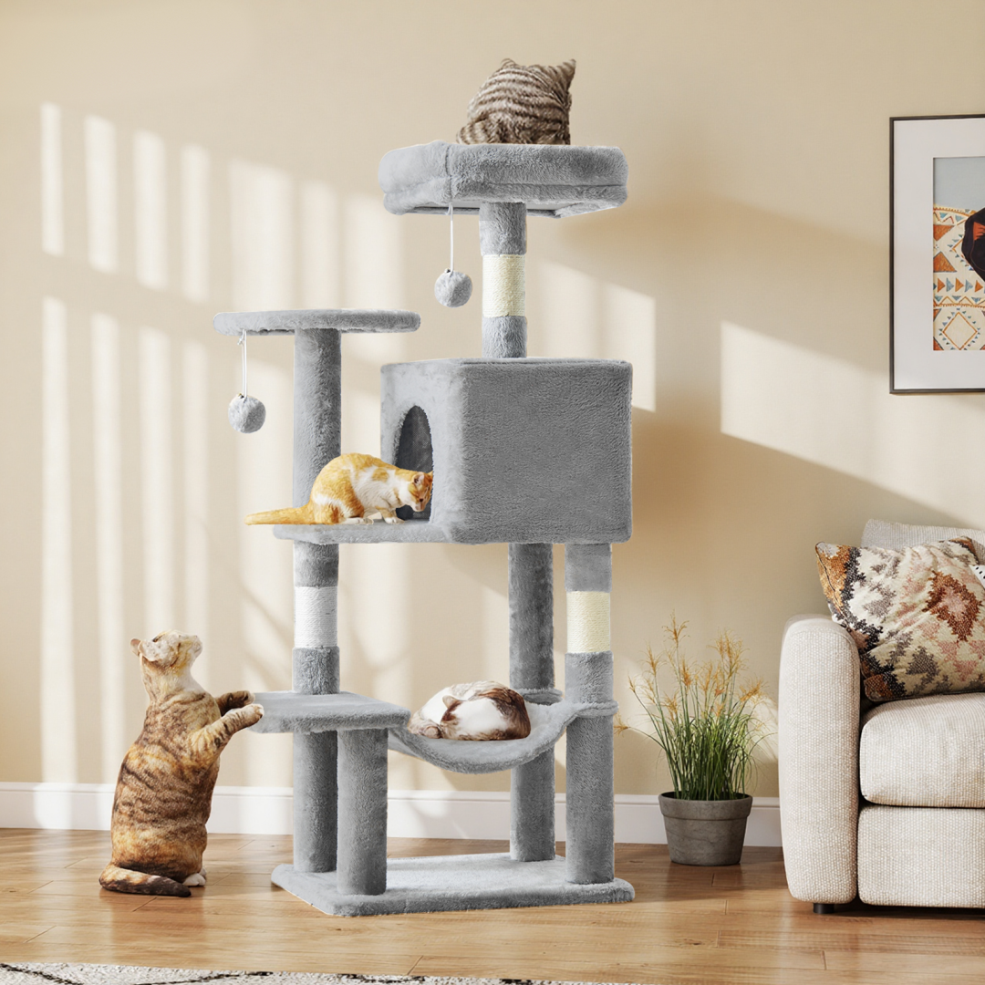 44-Inch Multi-Level Cat Tree Tower with Scratching Posts, Platforms & Hammock