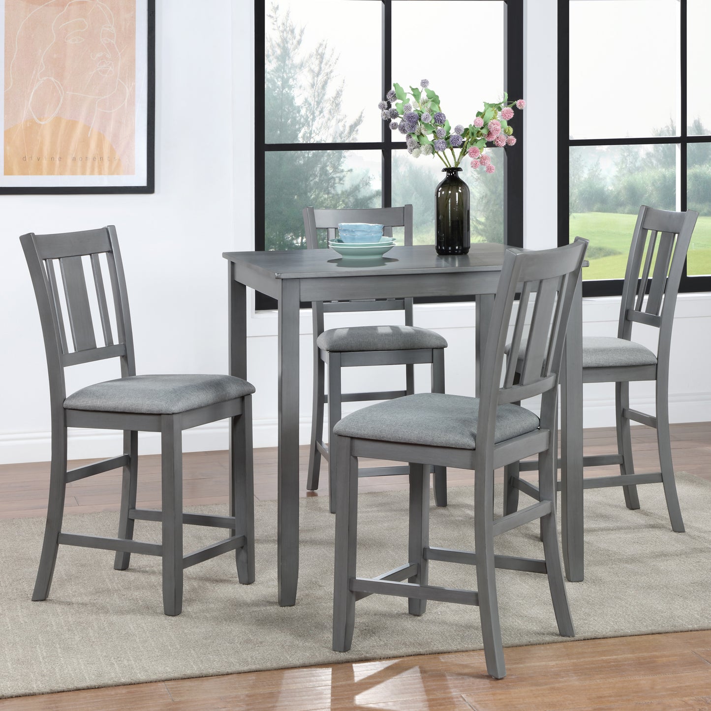 Counter Height Square Dining Table for 4 - Gray Acacia Wood