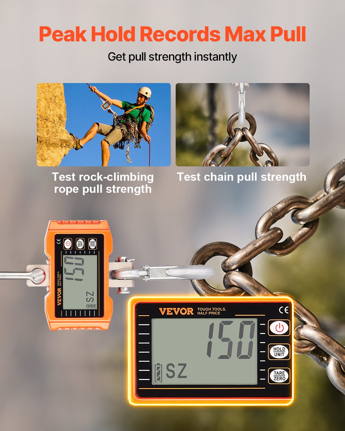 Digital Crane Scale 2200 Lb / 1000 Kg Heavy Duty Hanging Scale Orange