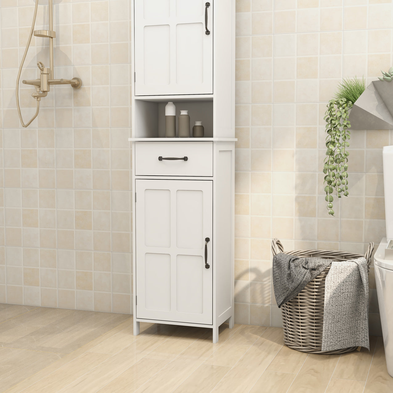Narrow Slim Floor Standing Cabinet - 65'' Height, White