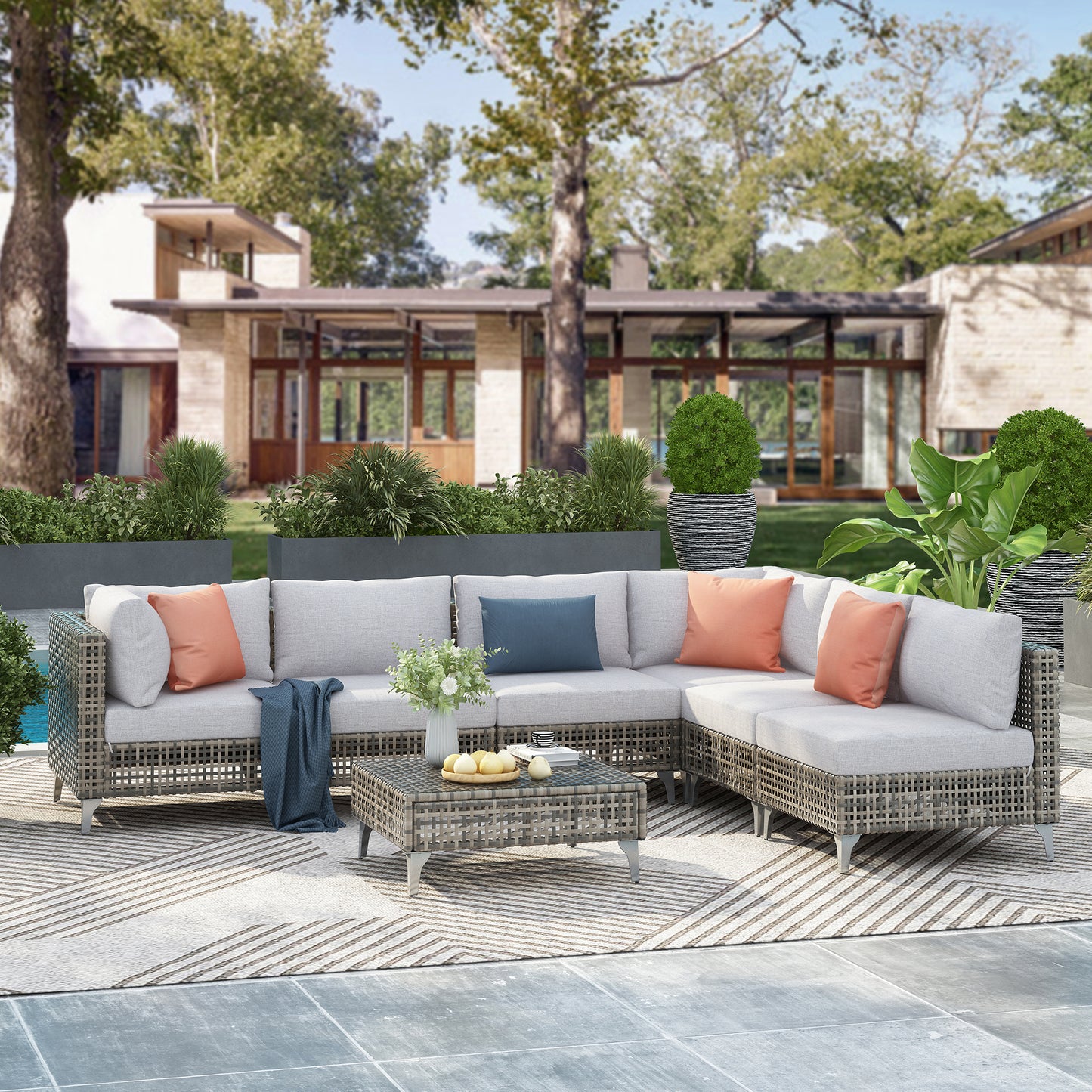 K&K 7-Piece Wicker Patio Furniture Set, Outdoor Conversation Set