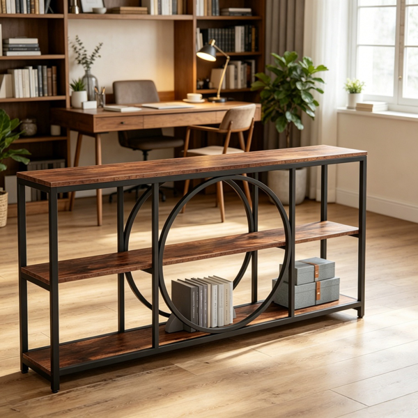 Narrow Console Table with Storage - 70.9-Inch, Black Metal Frame