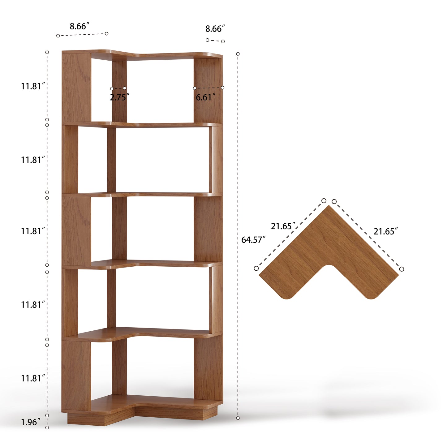Set Of 2 Free Combination Bookcase Space Saving Corner Bookshelf 55cm