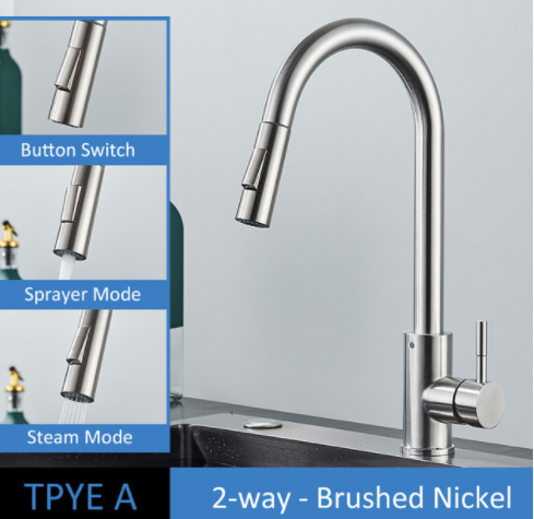 304 Stainless Steel Kitchen Pull-Out Faucet with Multiple Finish Options