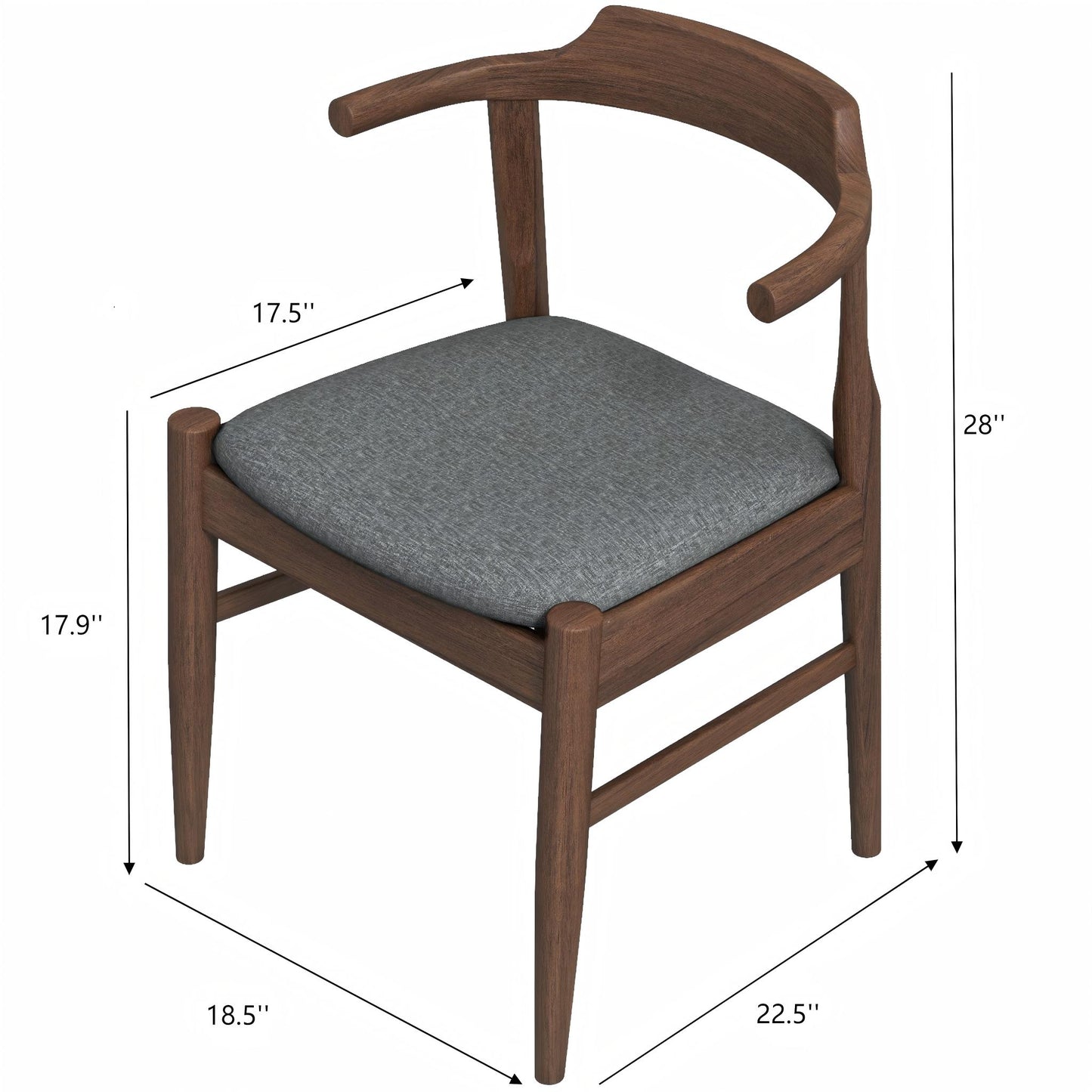 Mid-Century Modern Gray Fabric Dining Chair With Solid Wood Frame