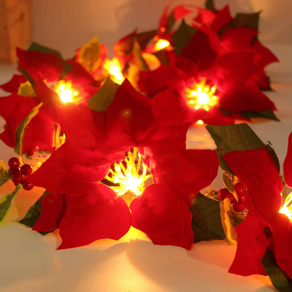 Red Flower String Lights for Door Frame Escalator Decoration 2M 10LED
