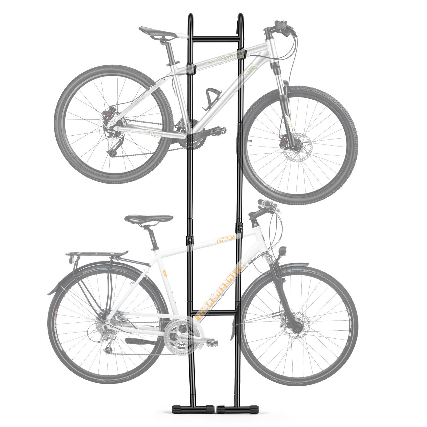 Heavy-Duty Bike Stand for 2 Bikes - Freestanding Vertical Bicycle Storage Rack with Adjustable Hooks, Carbon Steel, Black