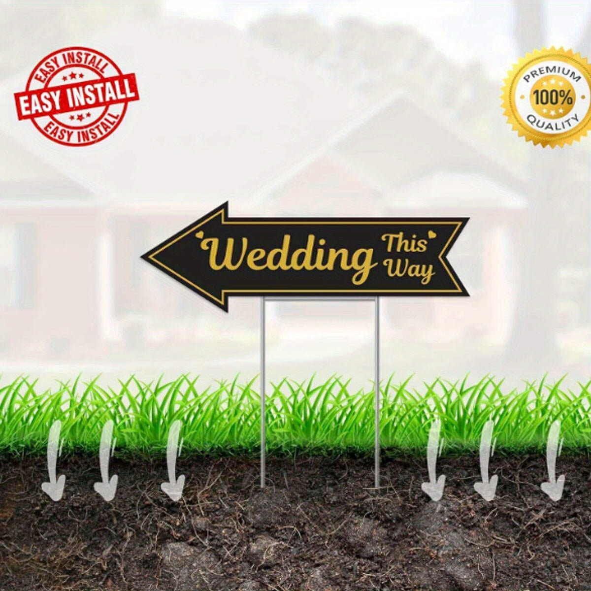 4-Piece Wedding Directional Signs Set - Black & Gold Arrows