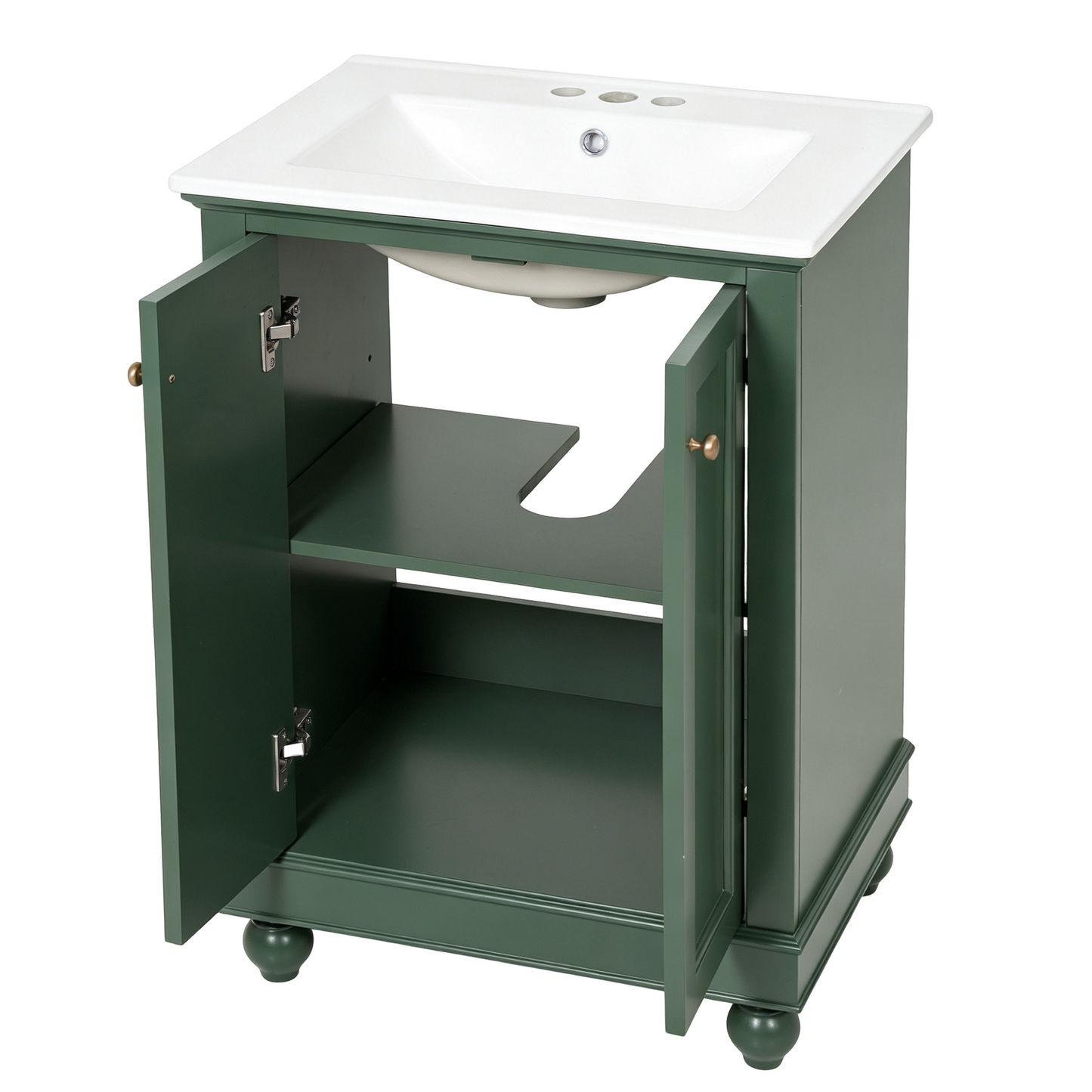 24 Inch Green Modern Bathroom Vanity Cabinet with Soft-Closing Storage
