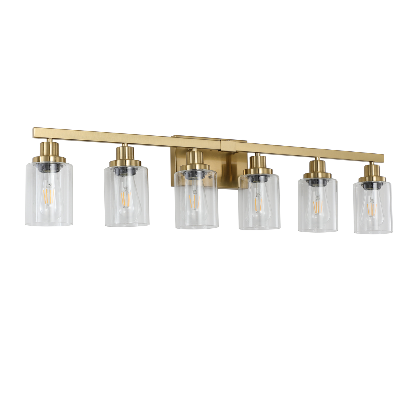 Golden 6-Light Vanity Light Fixture with Clear Glass Shades