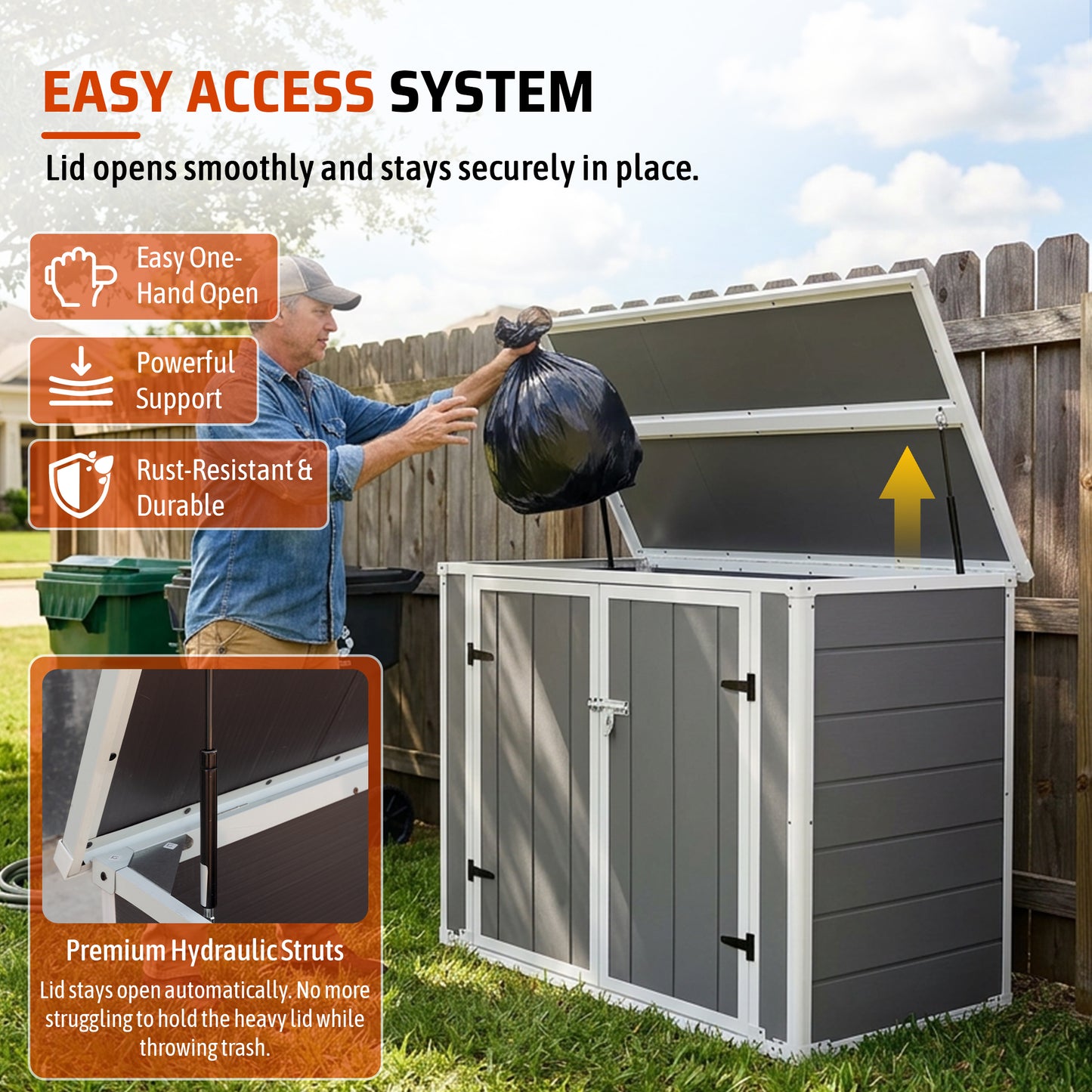 Gray Outdoor Storage Shed with Ramp & Hydraulic Lid - Waterproof