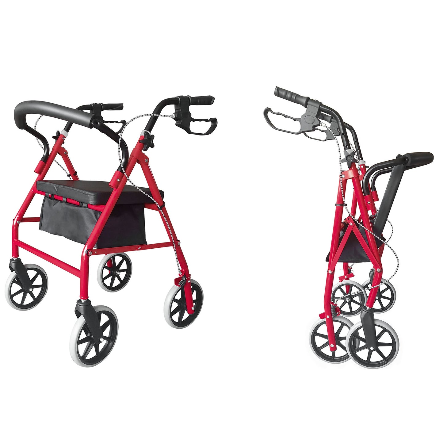 Adjustable Rollator Walker with Padded Seat - Red & Black