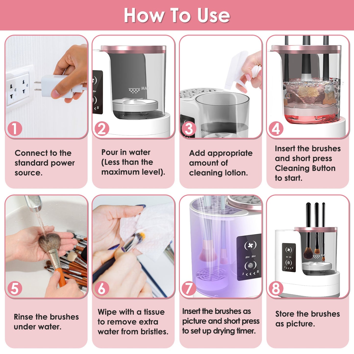 4-in-1 Automatic Electric Makeup Brush Cleaner & Dryer with UV Disinfection