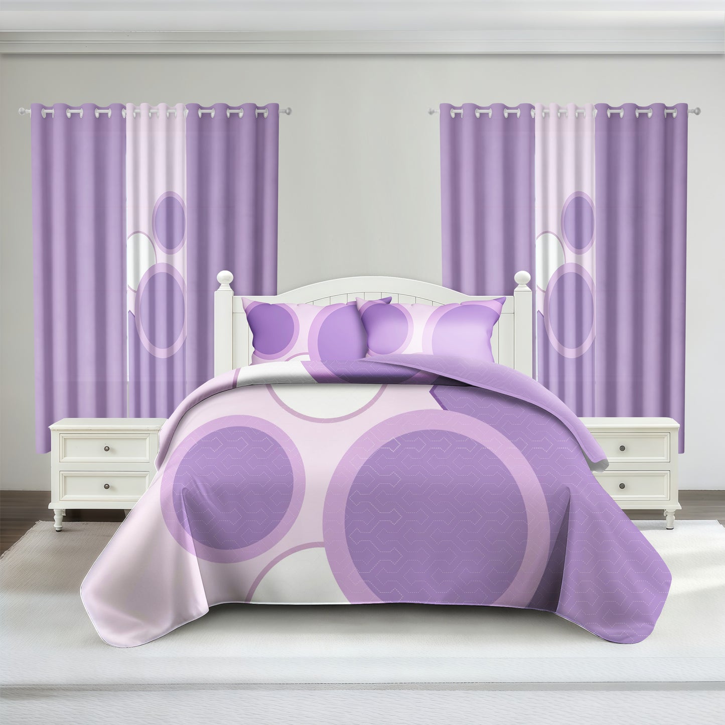 9-Piece Lavender Geometric Room in a Bag Set - Heavyweight Bedspread & Curtains