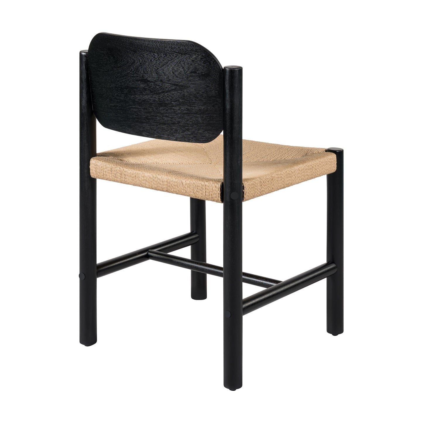 Wooden Dining Chairs With Beige Paper Rope Weave Seat, Indoor Armless
