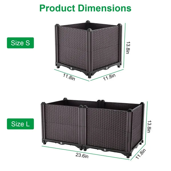 Self-Watering Raised Garden Bed Planting Box with Water Drainage - 30x30x35cm