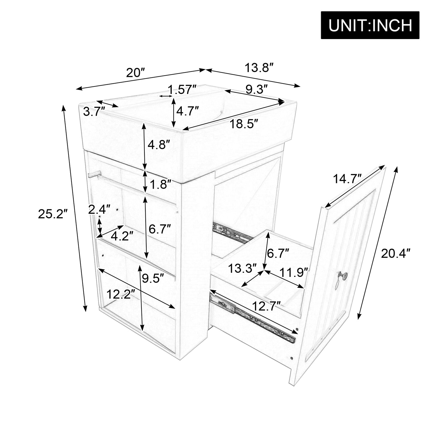 20-Inch Bathroom Vanity with Ceramic Sink & Storage - White