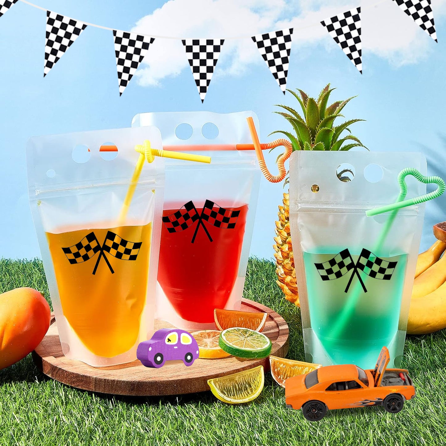 40 Clear Drink Pouches with Straws - Multi-Color Set