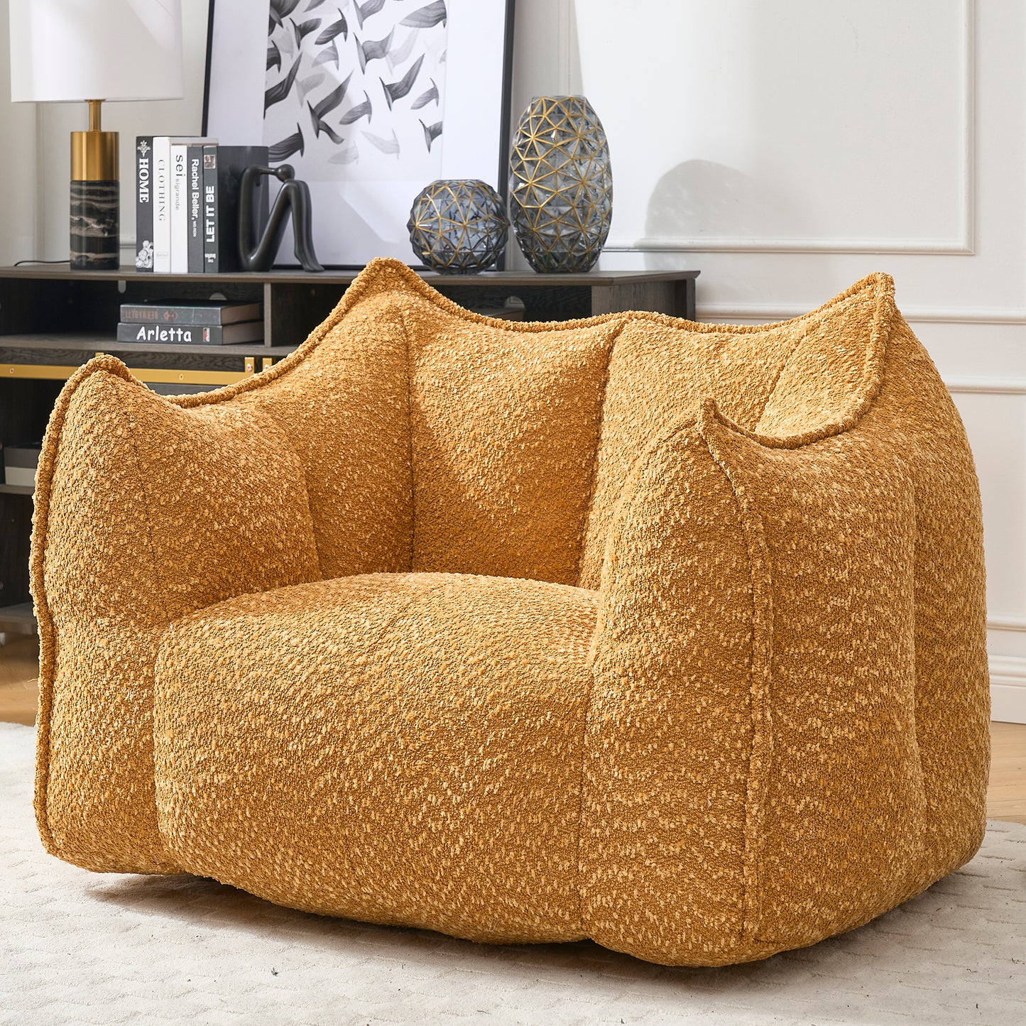 Yellow Chenille Bean Bag Chair - Comfortable Lazy Sofa for Adults