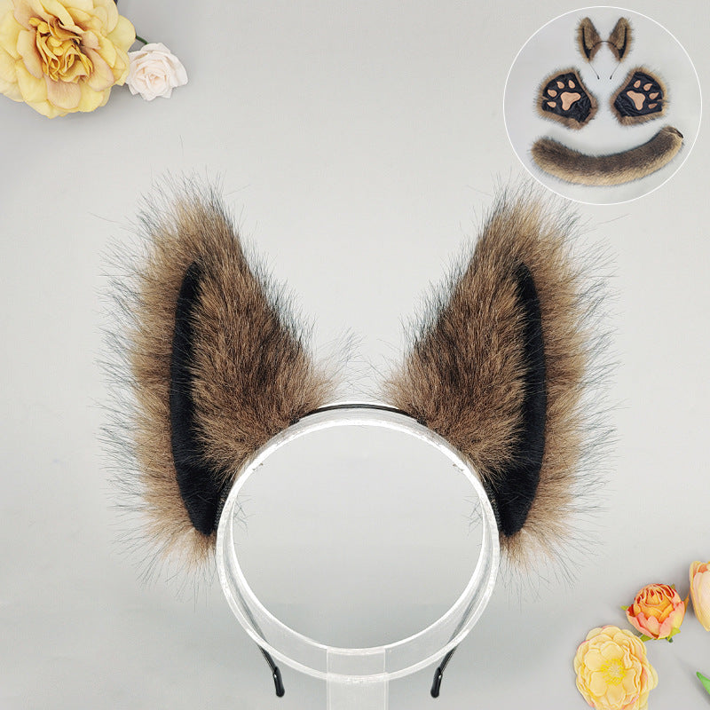 Halloween Werewolf Mascot Costume Props with Plush Ear Headband and Tail