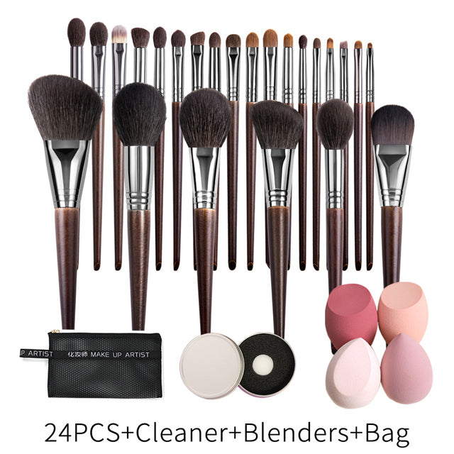 Natural Makeup Brush Set with Goat Hair - 22/24 Pieces for Face & Eyes