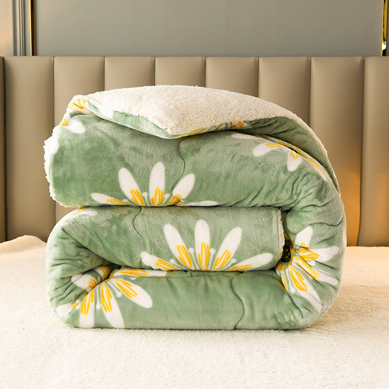 Winter Fleece Quilt Bedding Set - Thick Flannel Warm Comforter for Home