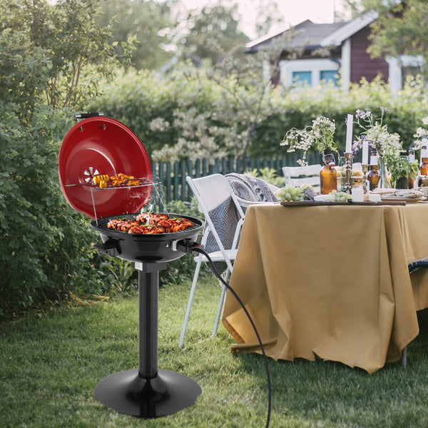 Electric Portable BBQ Grill with Stand, 1600W Indoor Outdoor Cooking, Red
