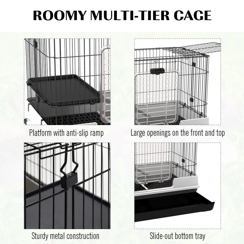 Small Animal Cage with Wheels and Removable Tray for Rabbits, Chinchillas, Ferrets - Black