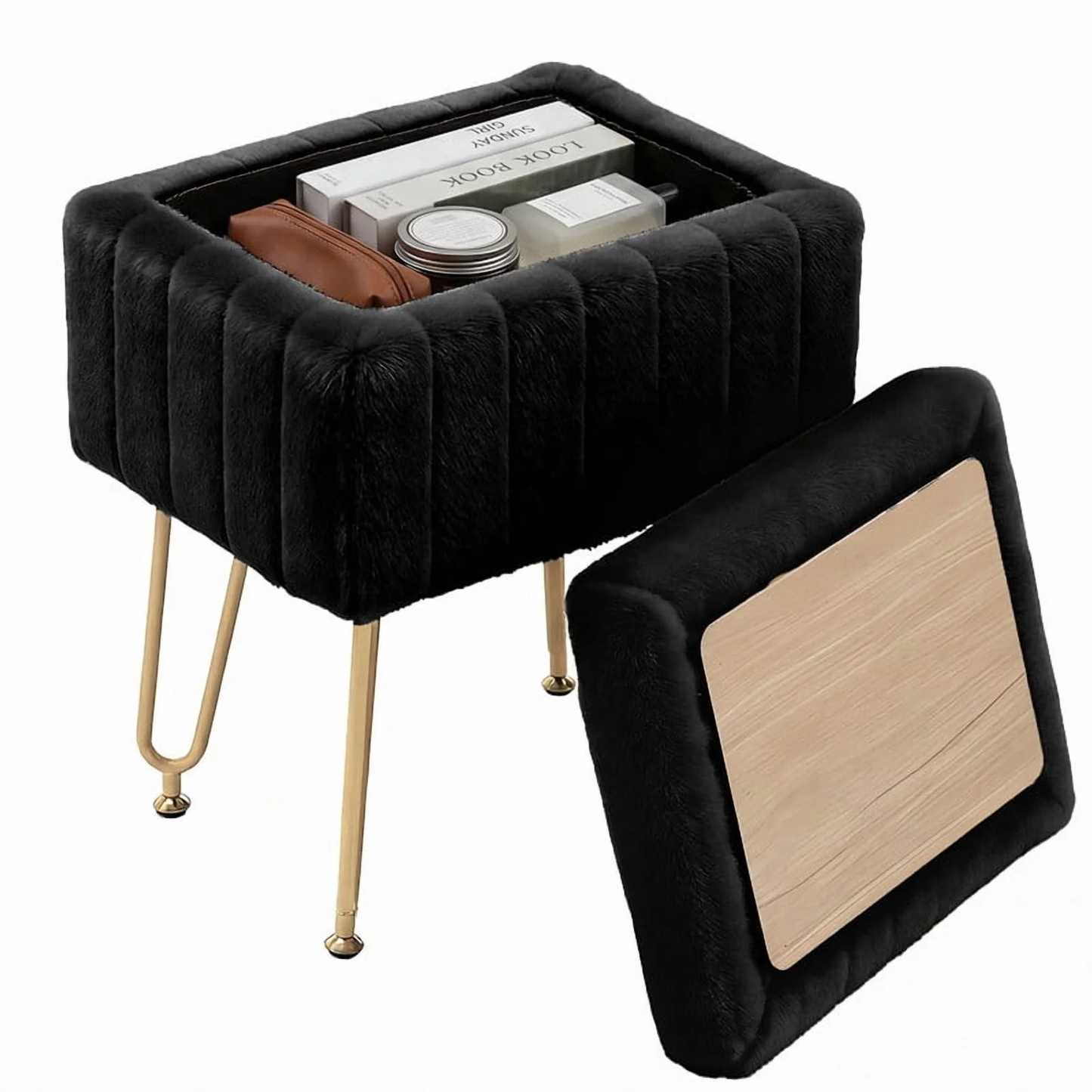 Luxurious Storage Chair with Soft Cushioned Footstool - Multiple Colors