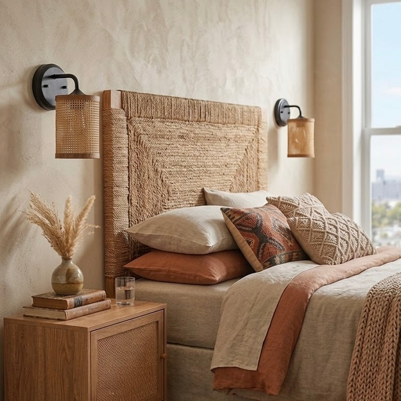 Reef Single Lights Wall Sconce With Natural Rattan Shade Rustic