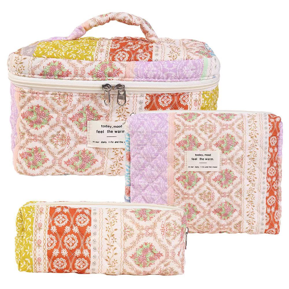 Large Capacity Portable Cosmetic Bag with Floral Design - Travel Makeup Organizer