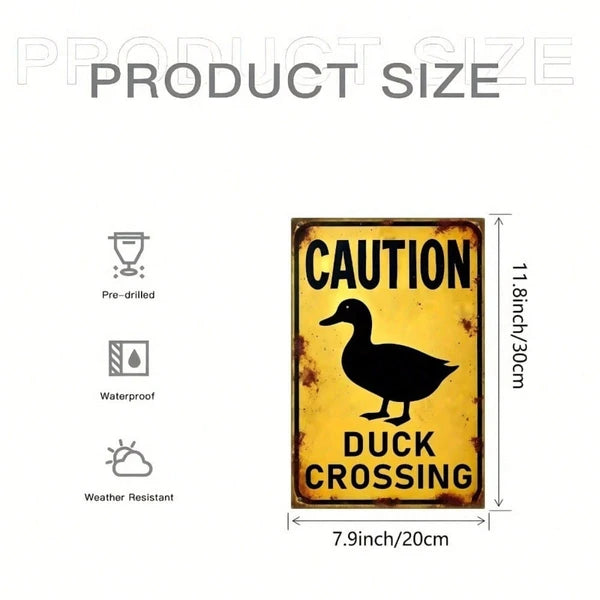 Vintage Caution Duck Silhouette Metal Warning Sign - 8x12 Inch