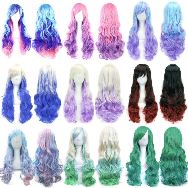 Colorful Synthetic Wig for Dance Parties - Long Curly Cosplay Hair