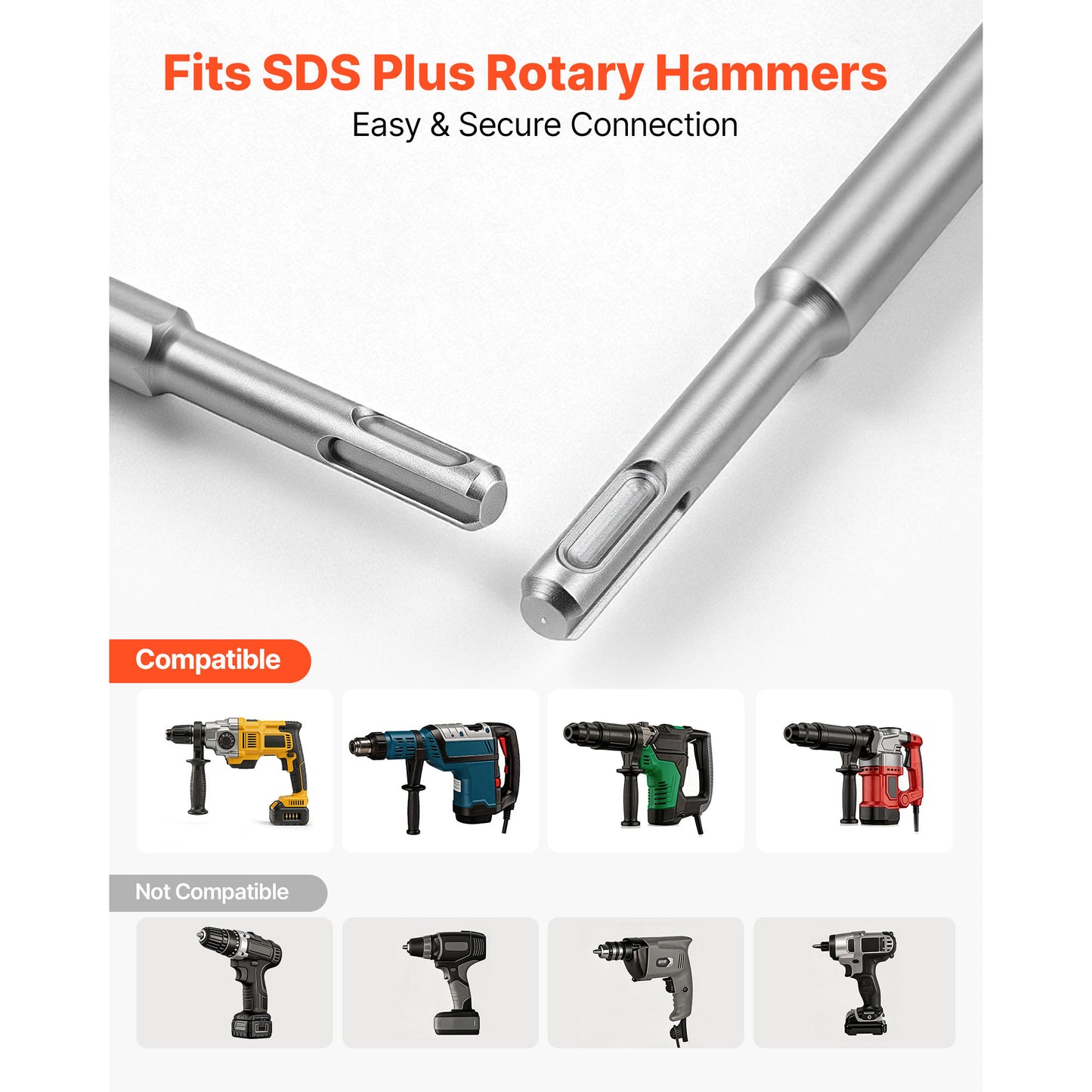 SDS Plus Chisel Set 4 Pcs - Concrete Brick Demolition Rotary Hammer Attachments