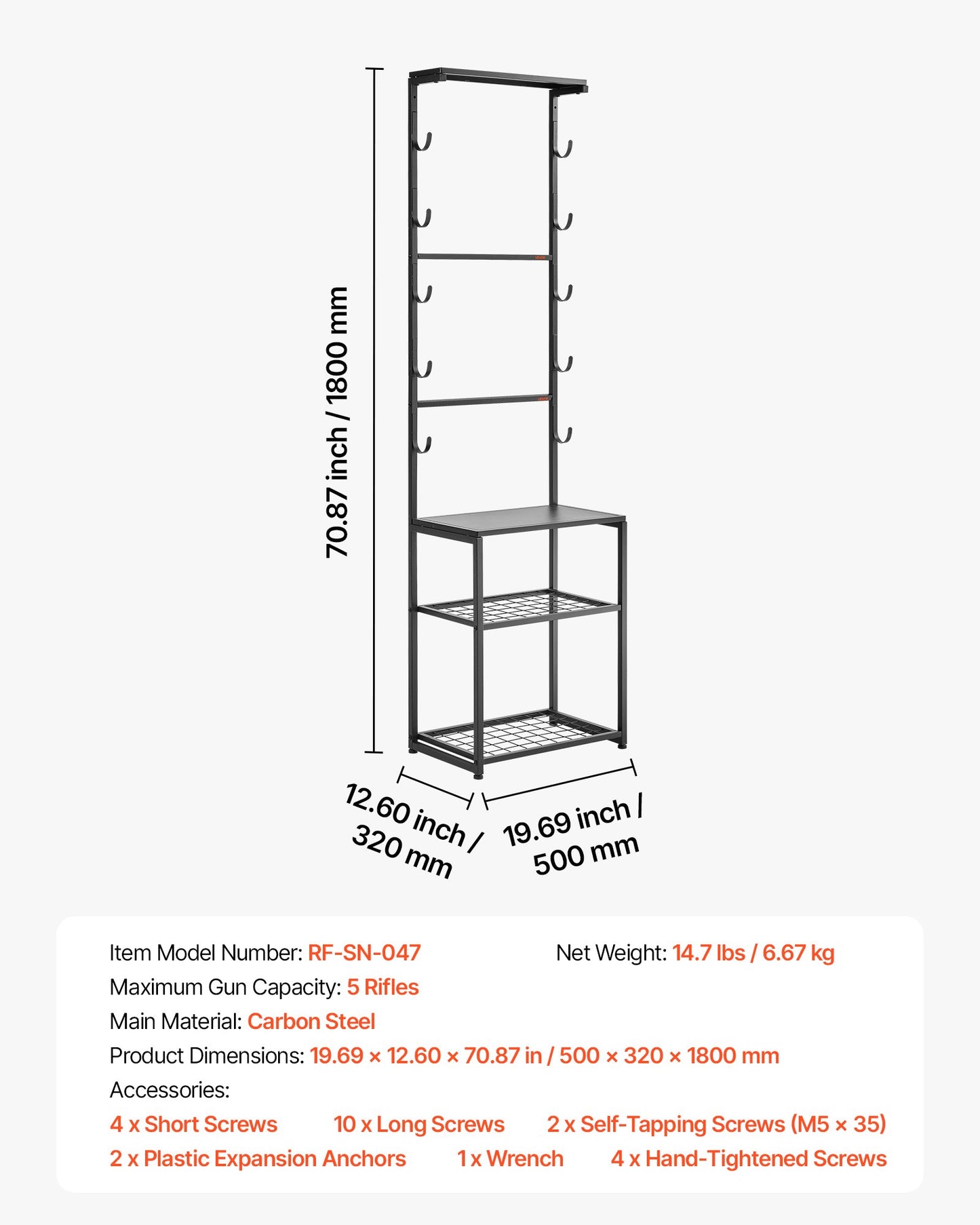 Floor Standing Gun Rack with Storage Shelf - Holds 5 Rifles, Heavy Duty Steel, Indoor Indoor Gun Storage Stand Black