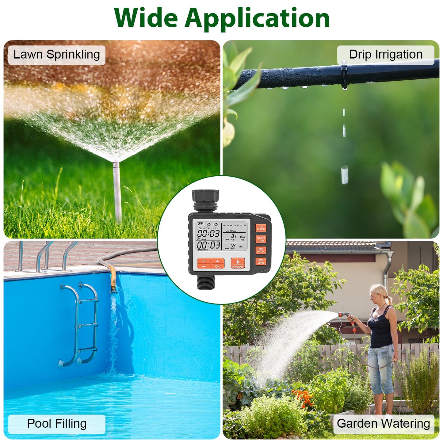 Garden Sprinkler Timer with 3 Watering Programs Waterproof Irrigation System