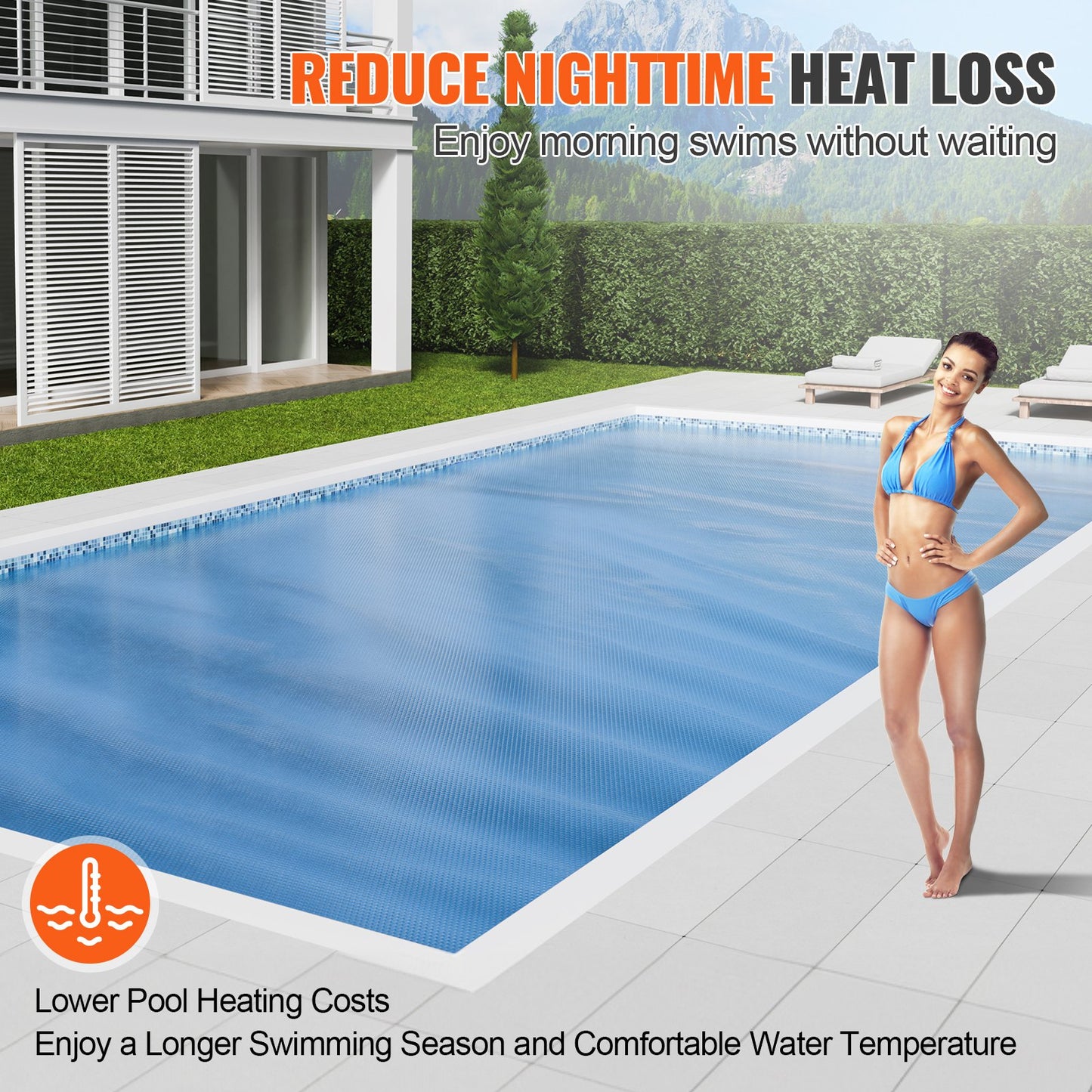 28x14 Ft Solar Pool Cover - Blue Insulating Blanket for Above Ground & Inground Pools