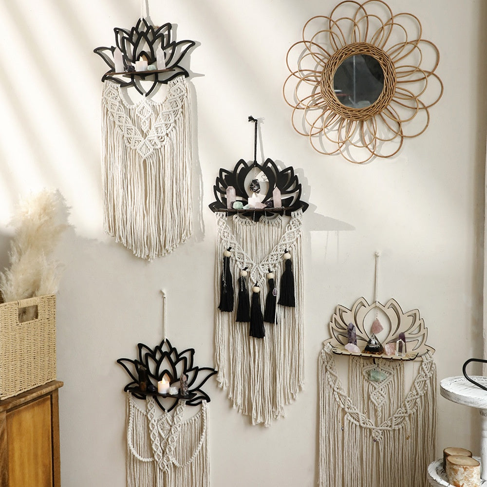 Bohemian Tassel Wall Hanging with Handwoven Lotus Design - Cotton Home Decor