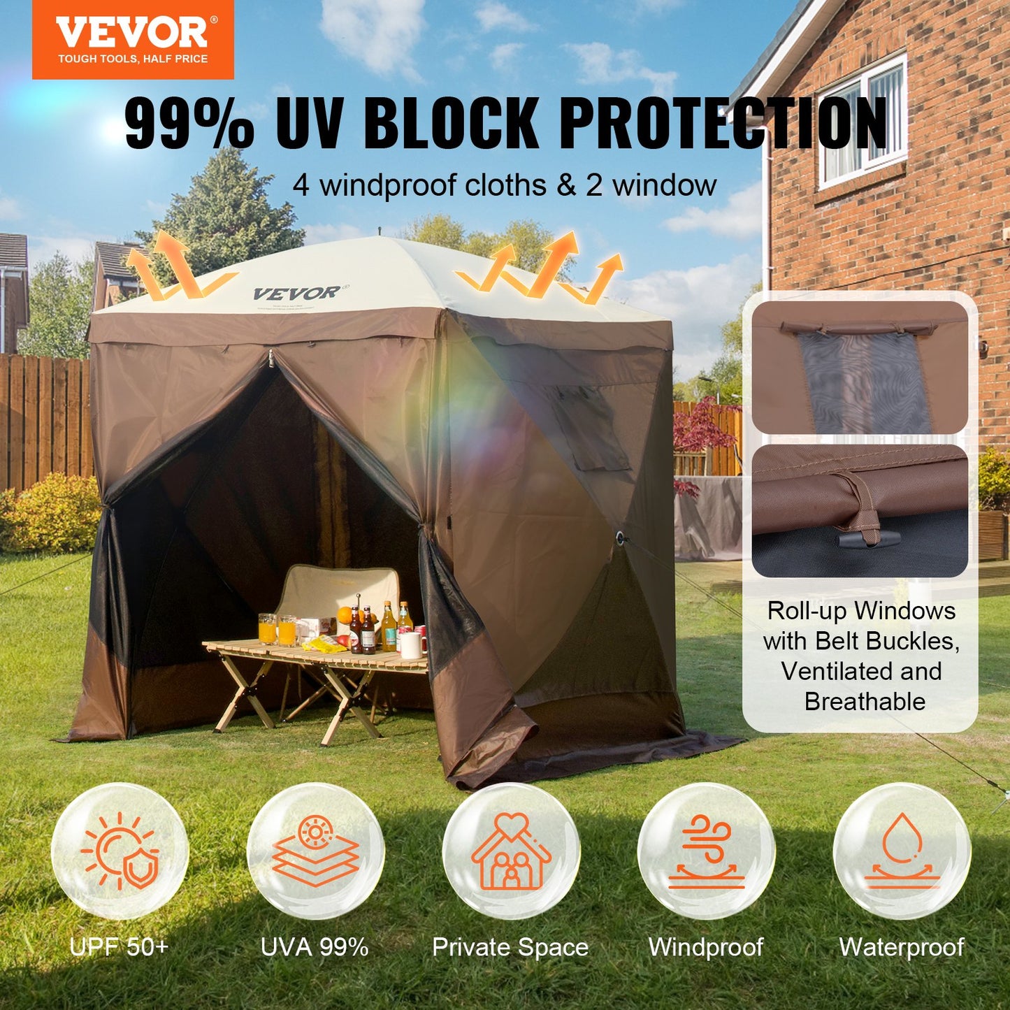 6x6FT Pop Up Gazebo Tent with Removable Side Walls Sun Shelter Mesh Windows