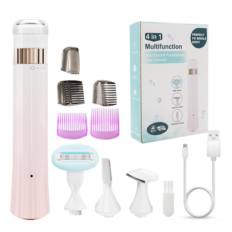 Electric Body Hair Trimmer - USB Rechargeable Groomer, Gradient Pink