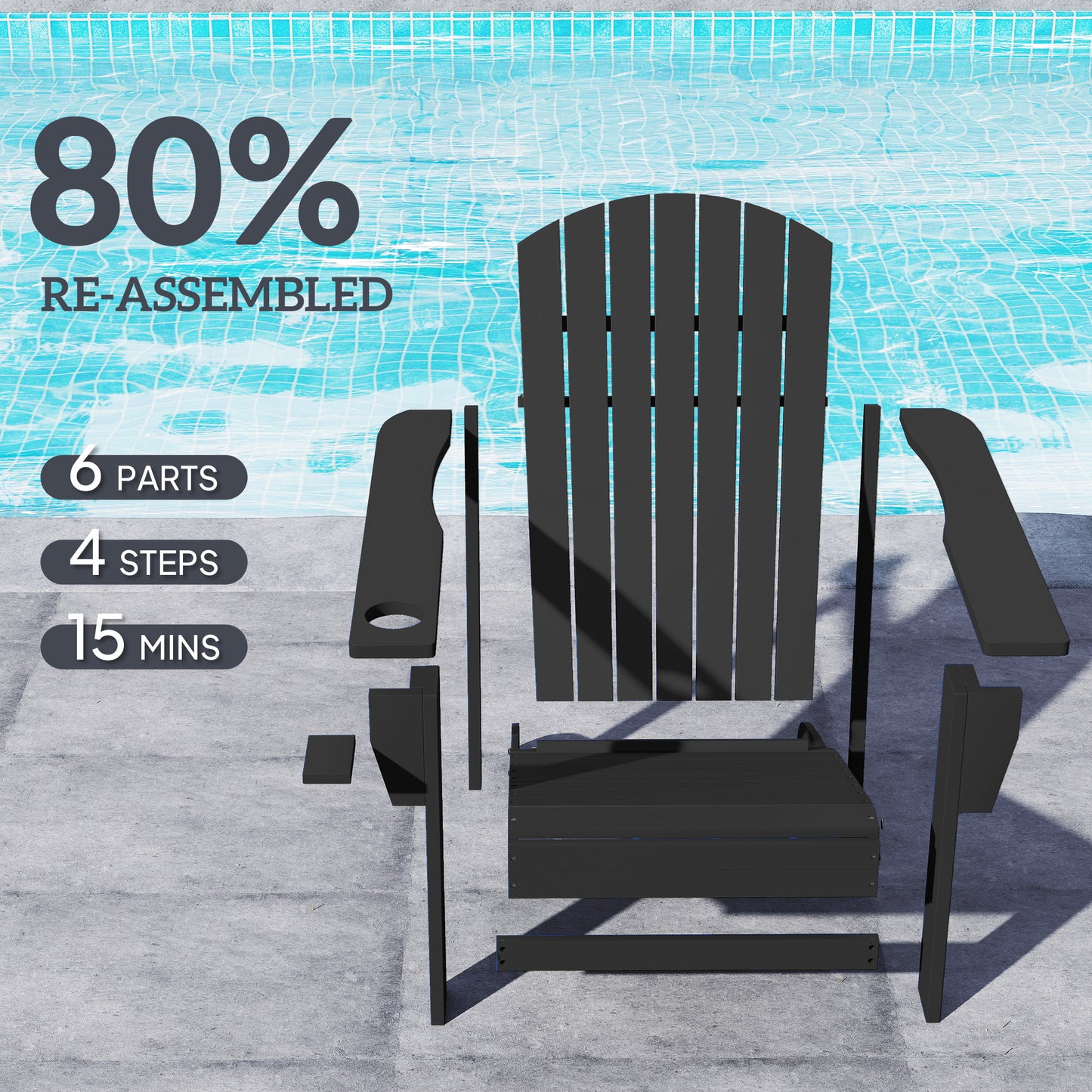 Black Oversized Adirondack Chair with Cupholder - Outdoor Seating