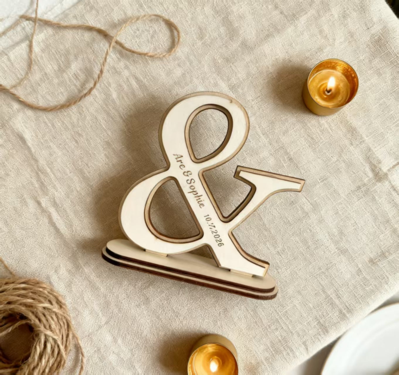Personalized Wooden Ampersand & Mr Mrs Wedding Table Sign Custom Engraved Couple Names & Date