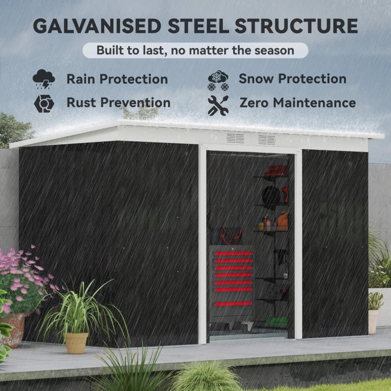 Galvanized Steel Outdoor Storage Shed with Lockable Double Doors - Gray