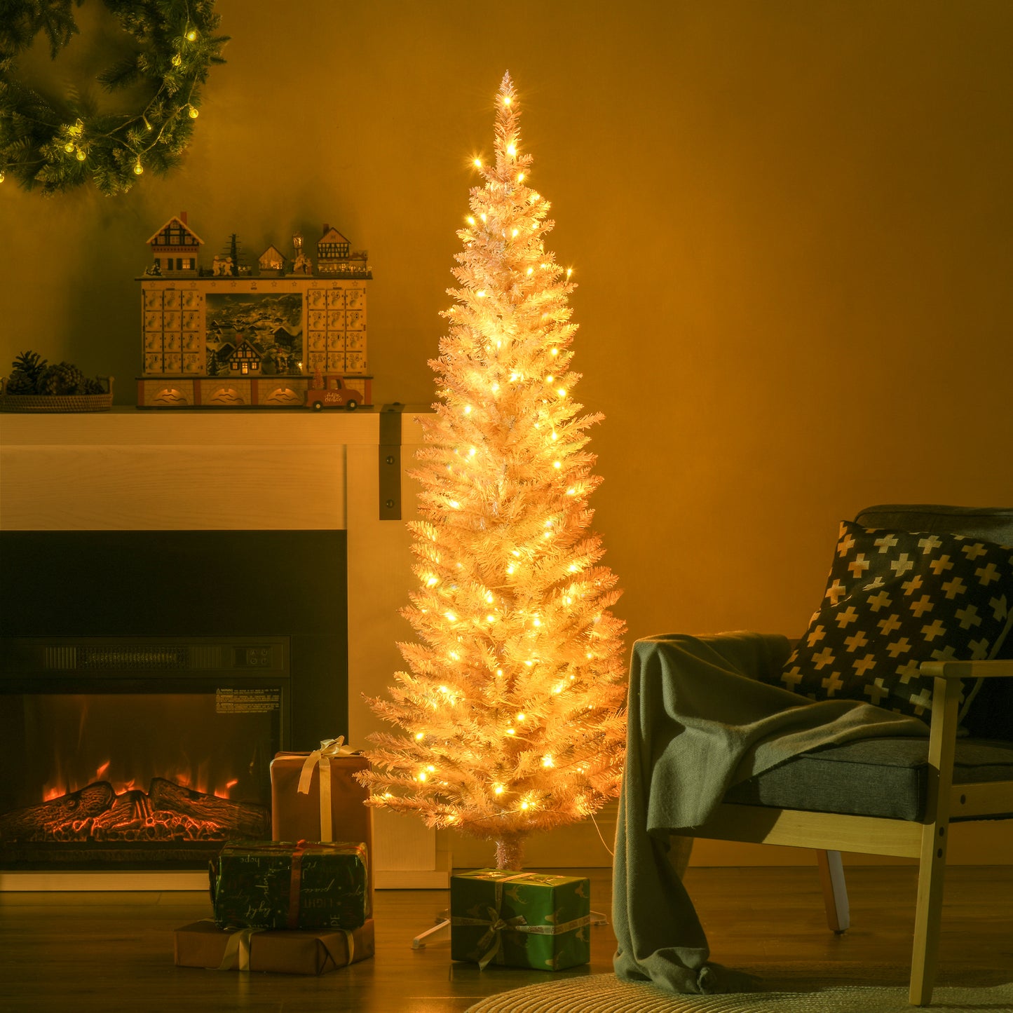 5ft Slim Pink Christmas Tree with Warm White LED Lights
