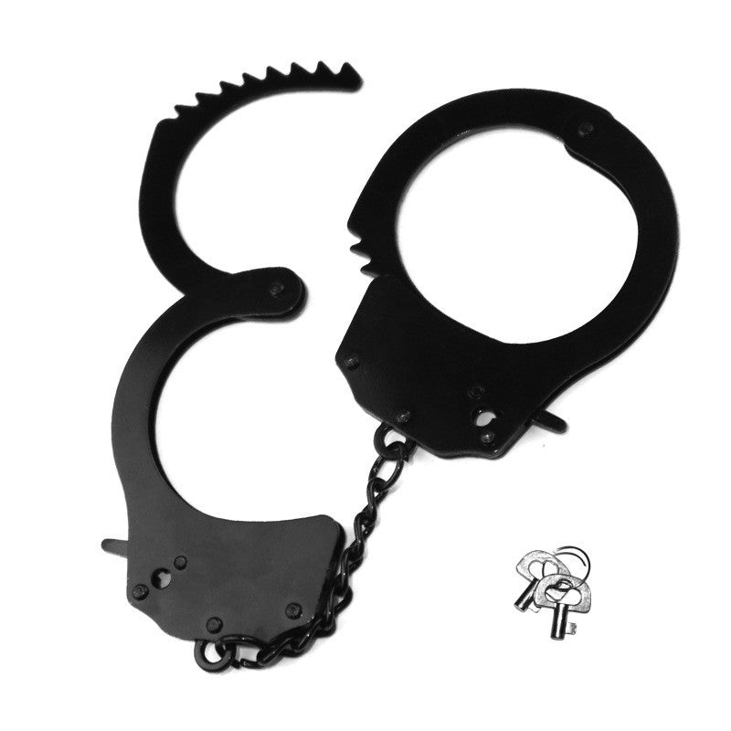 Black Stainless Steel Handcuffs for Adult Wellness and Flirting - 26.5cm