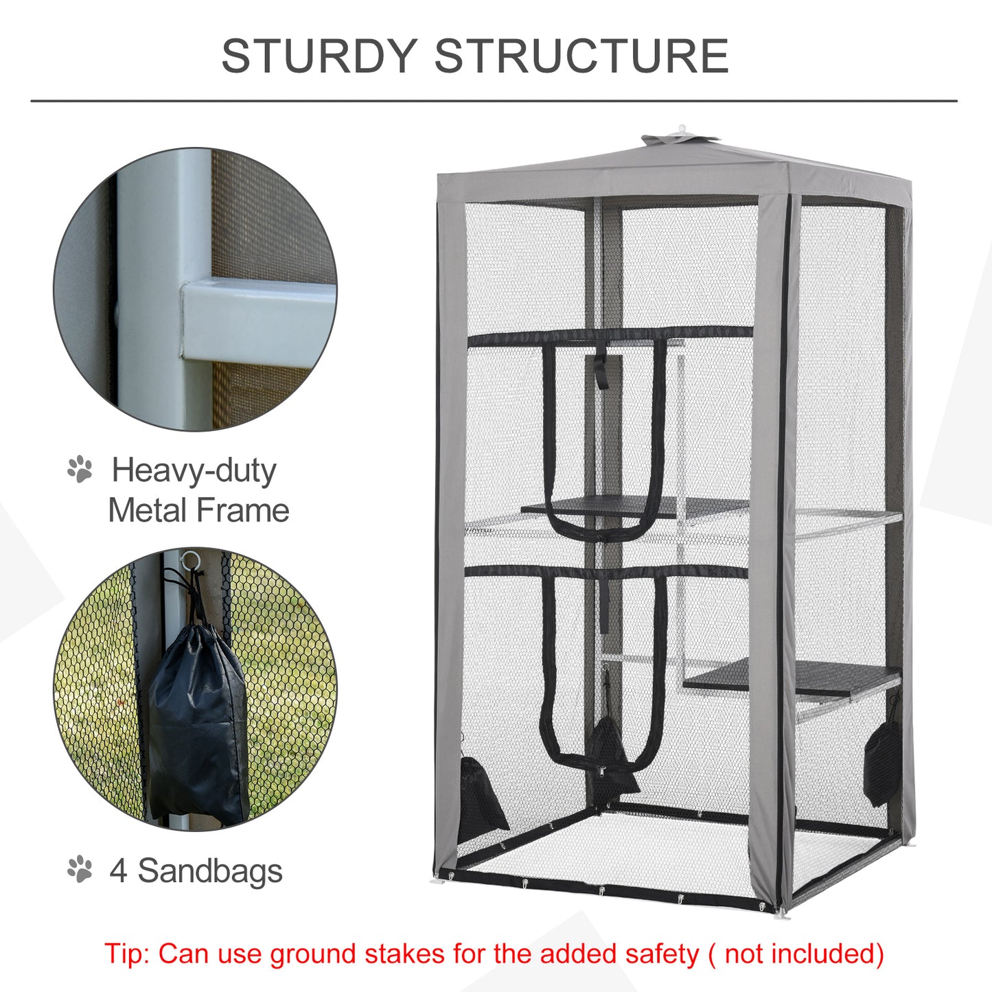 79-Inch Cat House Kit with Mesh Enclosure, Steel Frame, 3 Platforms & 2 Doors