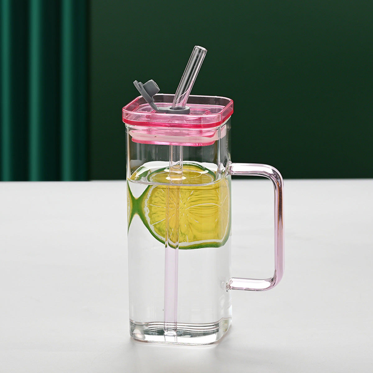 Blue Square Glass Straw Cup - High Borosilicate Drinkware