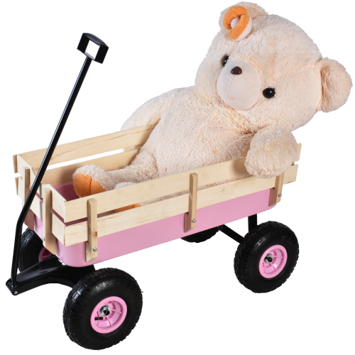 All Terrain Garden Wagon with Wood Railing and Air Tires for Outdoor Use