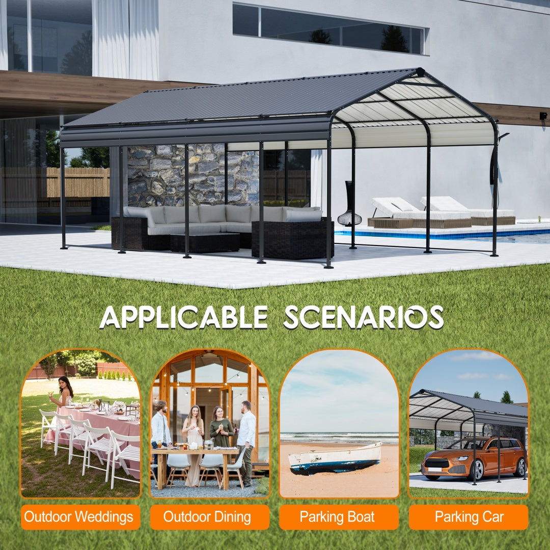 Heavy Duty Galvanized Steel Carport Canopy with Waterproof Roof - Large Capacity Shelter