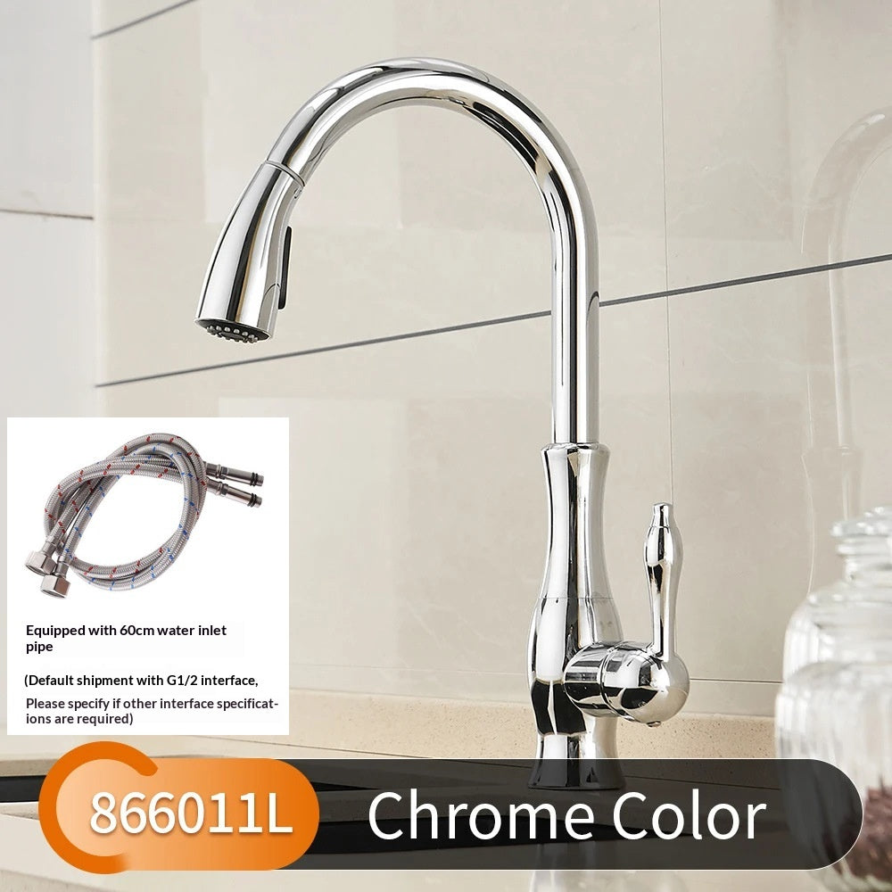 Kitchen Sink Hot and Cold Water Faucet Copper Finish with Inlet Pipe